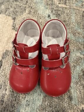 Angel Baby Girls Hattie Double Buckle Leather Mary Jane Sz 7 Red Leather